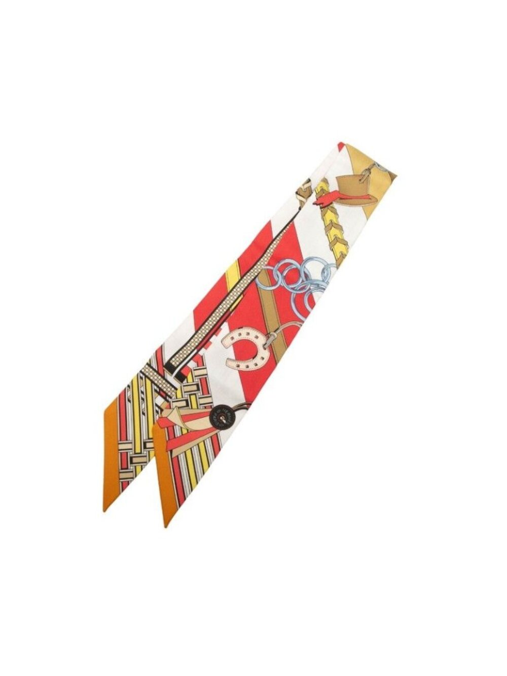 Hermes Twilly Bridle and Charm Brides Et Gray Scarf Red Multicolor Silk
